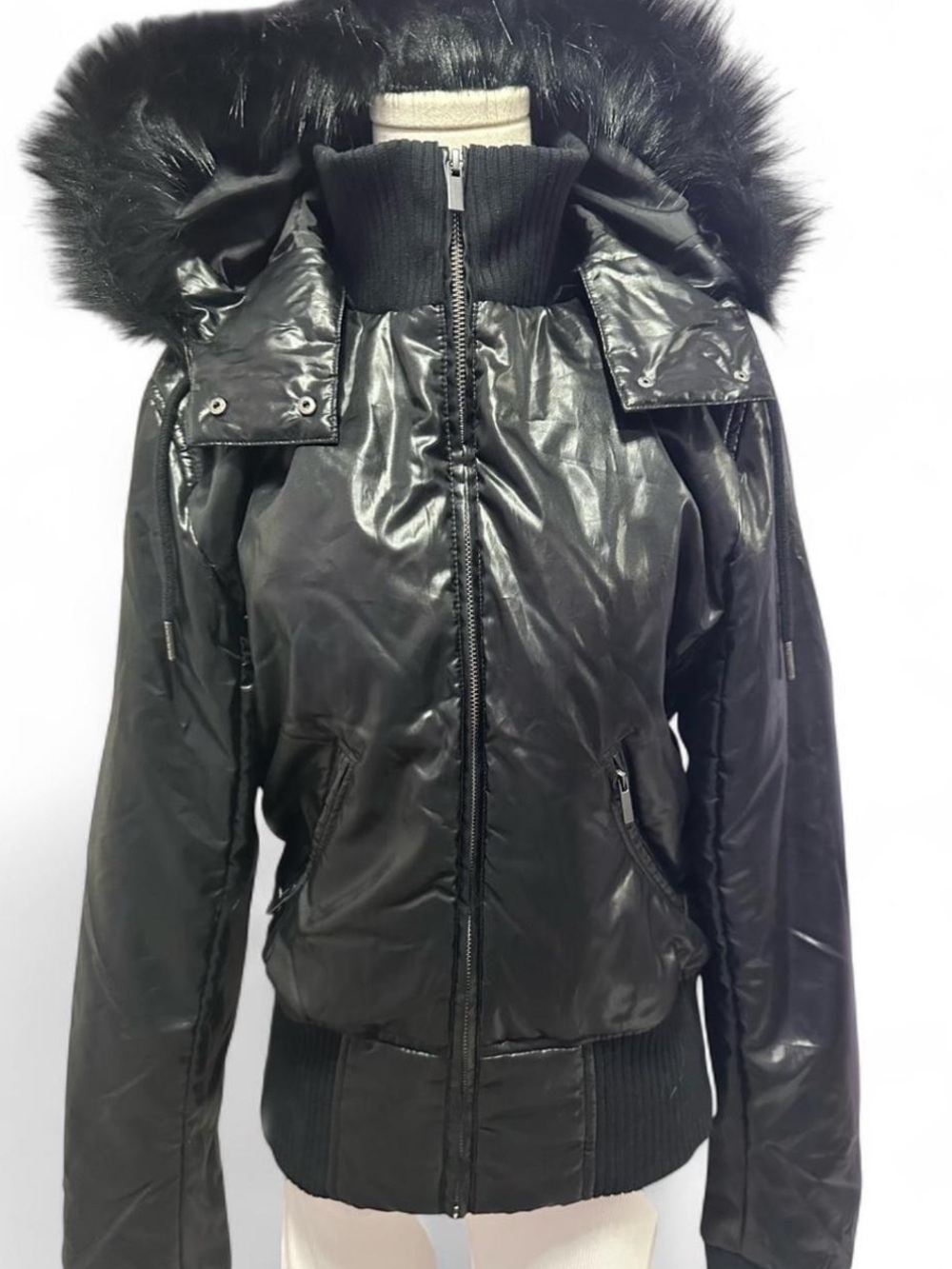 Jaded London Black Faux Fur Hood Bomber Jacket